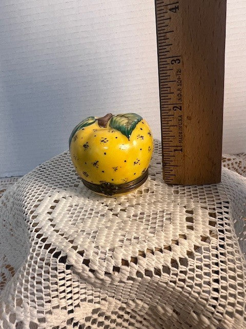 Limoges France Yellow Apple & Bee Trinket Box Hand Painted Porcelain