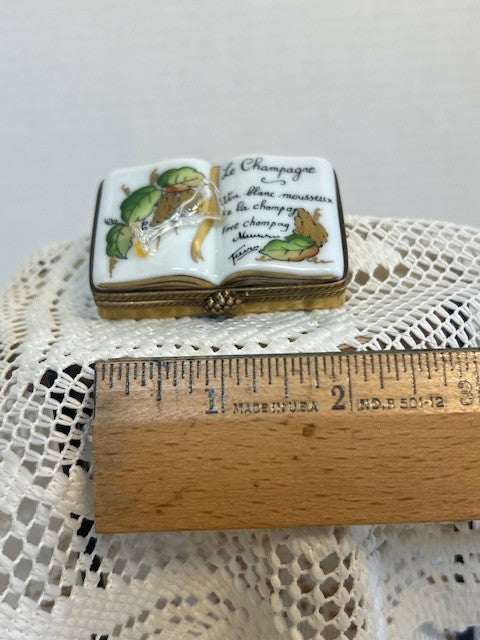 Limoges France Peint Main Champagne Book Trinket Box | Hand-Painted French Porcelain