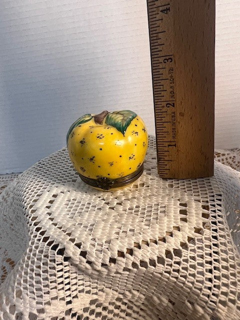 Limoges France Yellow Apple & Bee Trinket Box Hand Painted Porcelain