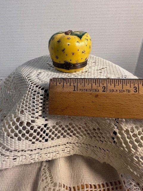 Limoges France Yellow Apple & Bee Trinket Box Hand Painted Porcelain