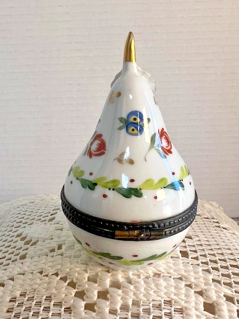 Limoges France White Pear Trinket Box | Hand-Painted Floral Porcelain