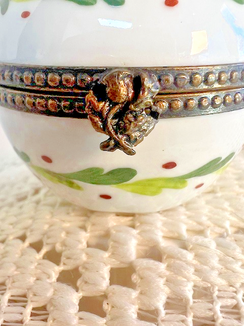 Limoges France White Pear Trinket Box | Hand-Painted Floral Porcelain