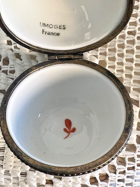 Limoges France White Pear Trinket Box | Hand-Painted Floral Porcelain