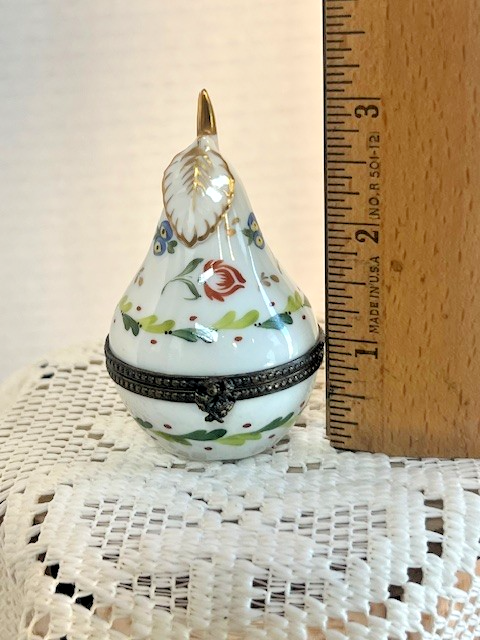 Limoges France White Pear Trinket Box | Hand-Painted Floral Porcelain