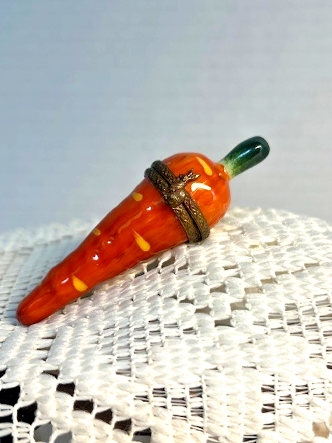 Limoges France Mini Carrot Trinket Box Hand Painted Porcelain