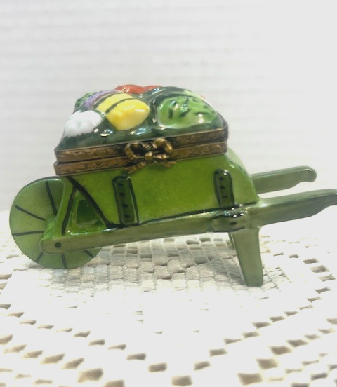Limoges France Vegetable Wheelbarrow Trinket Box | Hand Painted Porcelain