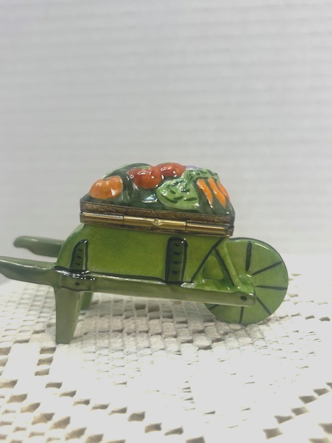 Limoges France Vegetable Wheelbarrow Trinket Box | Hand Painted Porcelain