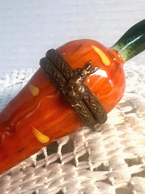 Limoges France Mini Carrot Trinket Box Hand Painted Porcelain