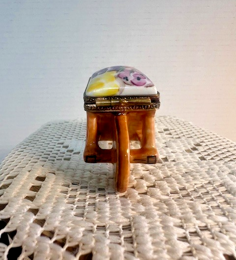 Limoges France Brown Vegetable Wheelbarrow "Legumes" Trinket Box | Hand Painted Porcelain