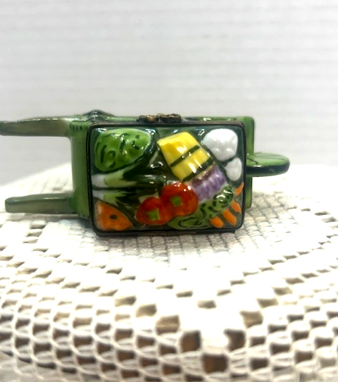 Limoges France Vegetable Wheelbarrow Trinket Box | Hand Painted Porcelain