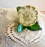 Herend Hungary Sliced Lemon Place Card Holder Hand Painted Porcelain