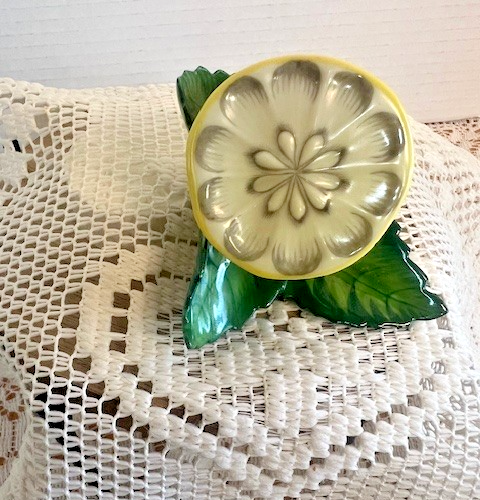 Herend Hungary Sliced Lemon Place Card Holder Hand Painted Porcelain