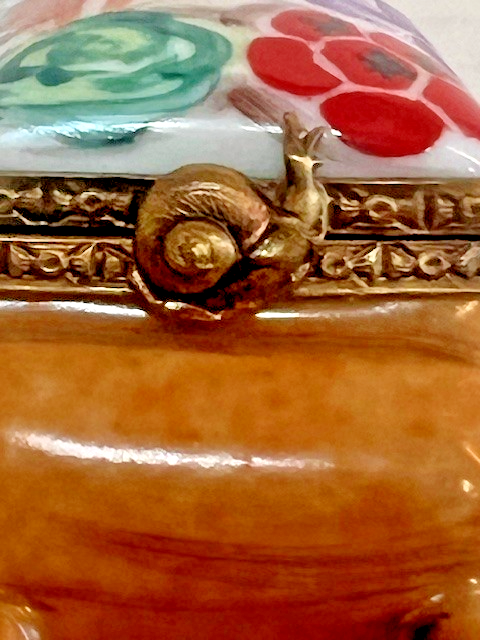 Limoges France Brown Vegetable Wheelbarrow "Legumes" Trinket Box | Hand Painted Porcelain