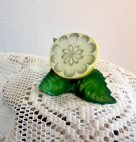 Herend Hungary Sliced Lemon Place Card Holder Hand Painted Porcelain
