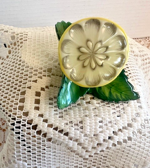 Herend Hungary Sliced Lemon Place Card Holder Hand Painted Porcelain