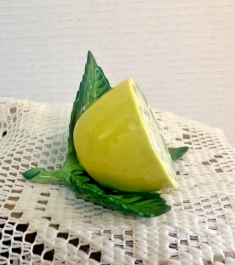 Herend Hungary Sliced Lemon Place Card Holder Hand Painted Porcelain