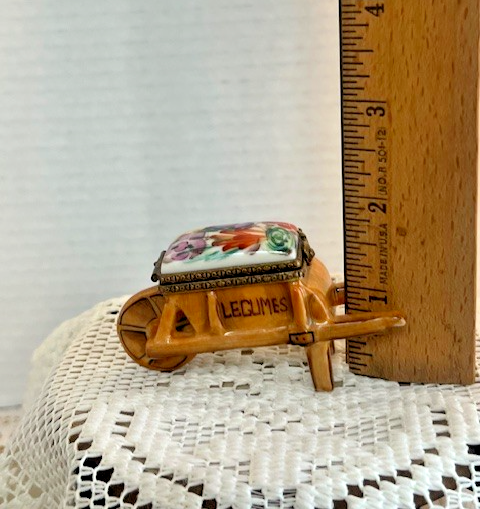 Limoges France Brown Vegetable Wheelbarrow "Legumes" Trinket Box | Hand Painted Porcelain