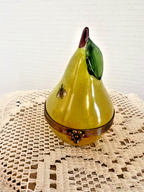 Limoges France Green Pear with Bee Trinket Box Hand Painted Porcelain
