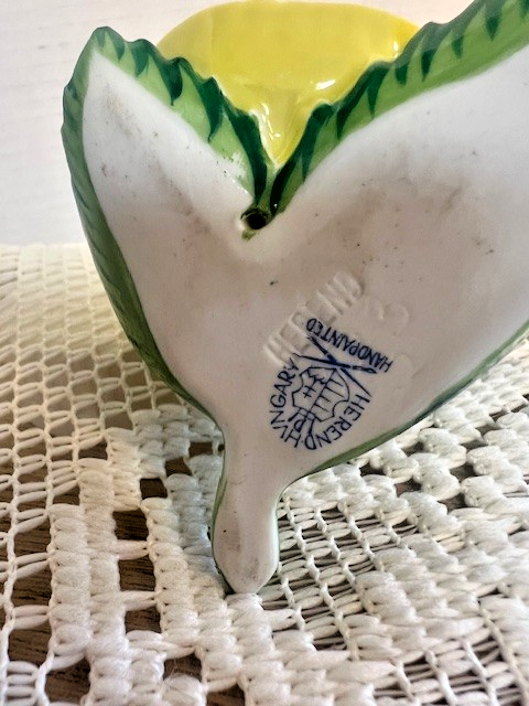 Herend Hungary Sliced Lemon Place Card Holder Hand Painted Porcelain