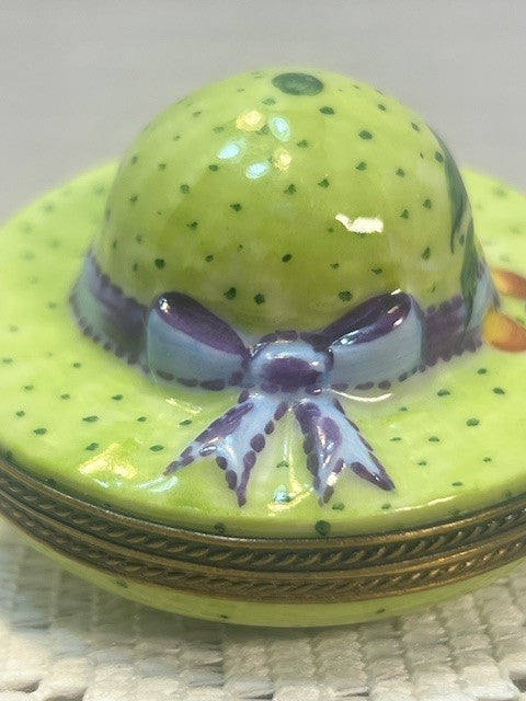 Limoges France Green Fruit Sun Bonnet Trinket Box Hand Painted Porcelain