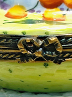 Limoges France Green Fruit Sun Bonnet Trinket Box Hand Painted Porcelain