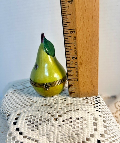 Limoges France Green Pear with Bee Trinket Box Hand Painted Porcelain