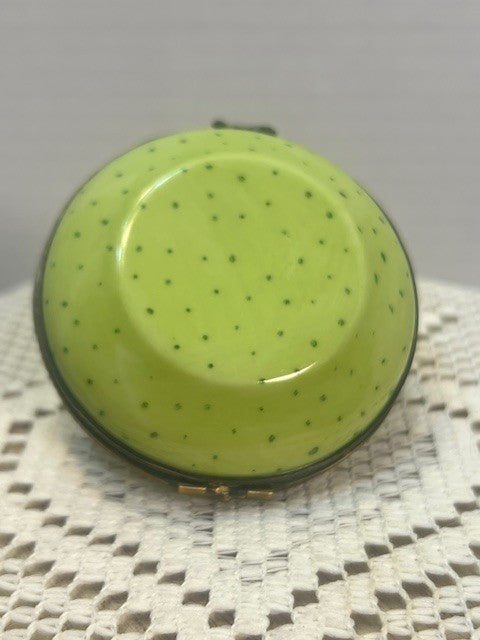 Limoges France Green Fruit Sun Bonnet Trinket Box Hand Painted Porcelain
