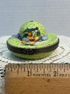 Limoges France Green Fruit Sun Bonnet Trinket Box Hand Painted Porcelain
