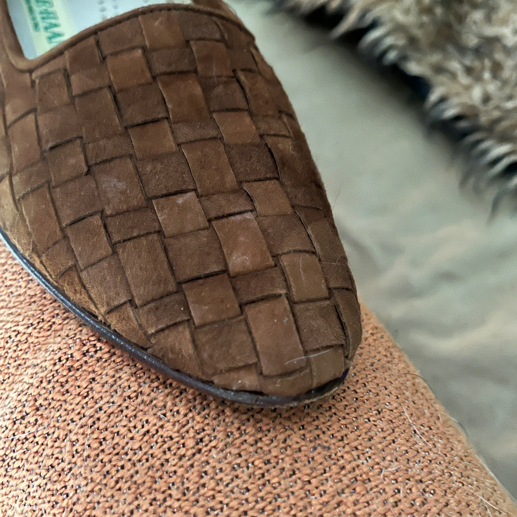 Cole Hann Woven Suede Loafers - Women's Brown Slip-On Flats for Everyday Wear - Sz 8.5