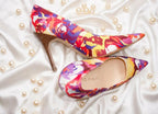 Marc Fisher Floral Watercolor Pumps Size 8 | Pointed Toe Stiletto Heels Pink Purple Yellow Statement Shoes