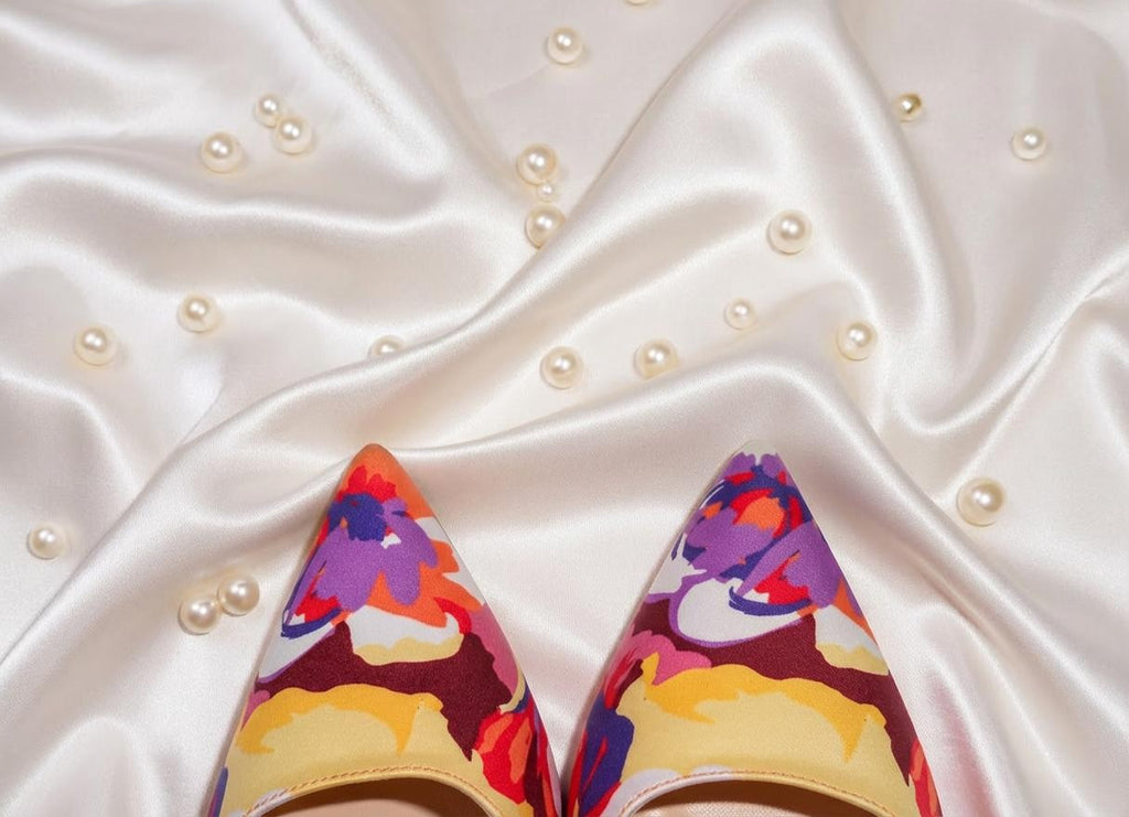 Marc Fisher Floral Watercolor Pumps Size 8 | Pointed Toe Stiletto Heels Pink Purple Yellow Statement Shoes
