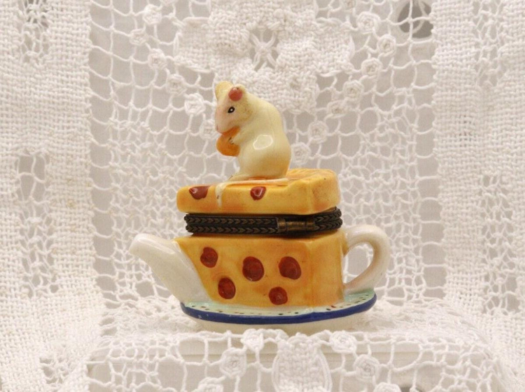 Limoges Mouse on a Cheese Teapot Trinket Box