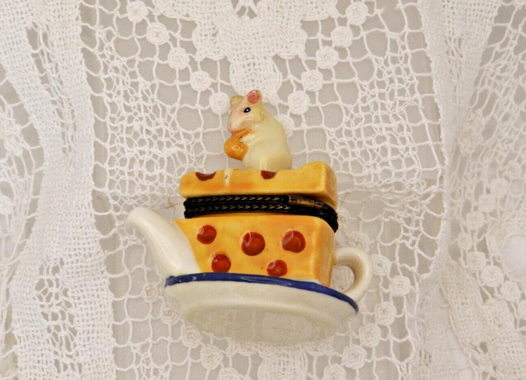 Limoges Mouse on a Cheese Teapot Trinket Box