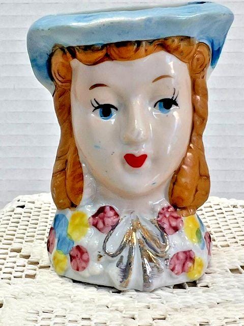 Hand Painted Porcelain Lady Head Vase, Vintage Style Ceramic Face Planter