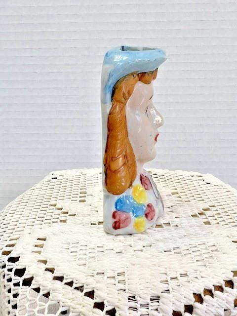Hand Painted Porcelain Lady Head Vase, Vintage Style Ceramic Face Planter