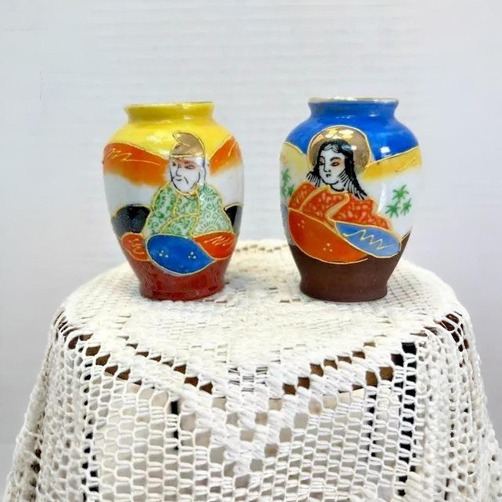 Miniature japanese vase duo, made in occupied japan