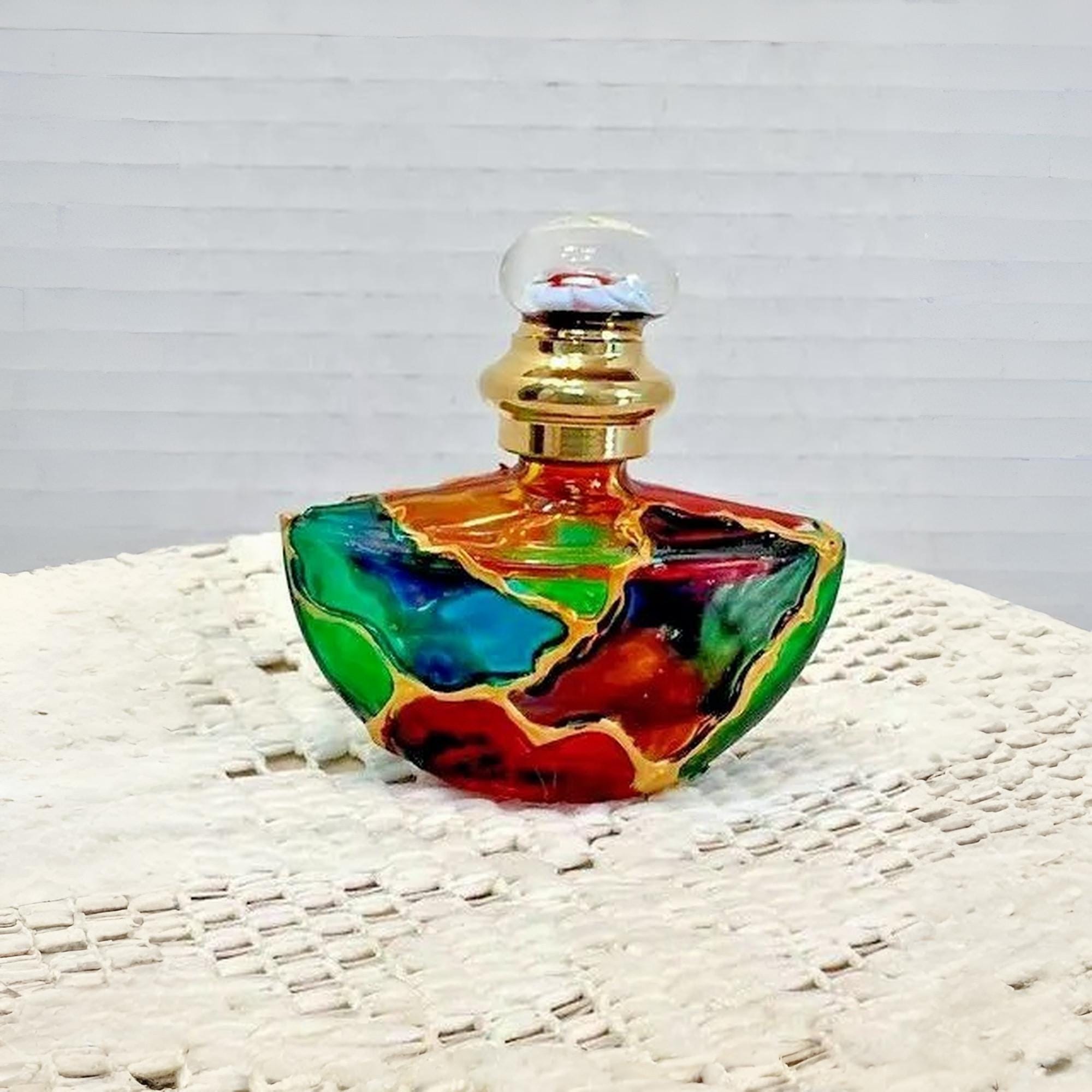 Miniature stained glass perfume bottle trinket box