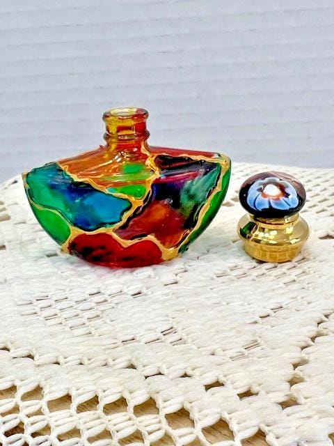 Miniature stained glass perfume bottle trinket box