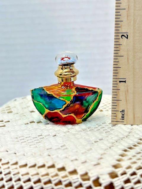 Miniature stained glass perfume bottle trinket box