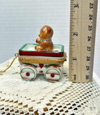 Rochard limoges teddy bear on wagon porcelain trinket box, peint main