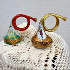 Limoges french horn duo porcelain trinket box set, peint main