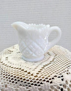 Vintage White Milk Glass Creamer | Paneled Grape Tumbalina Pattern Small Pitcher | Farmhouse Cottage Decor