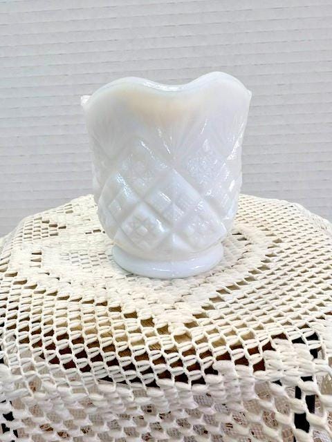 Vintage White Milk Glass Creamer | Paneled Grape Tumbalina Pattern Small Pitcher | Farmhouse Cottage Decor