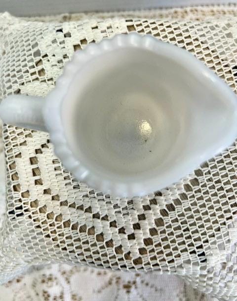 Vintage White Milk Glass Creamer | Paneled Grape Tumbalina Pattern Small Pitcher | Farmhouse Cottage Decor