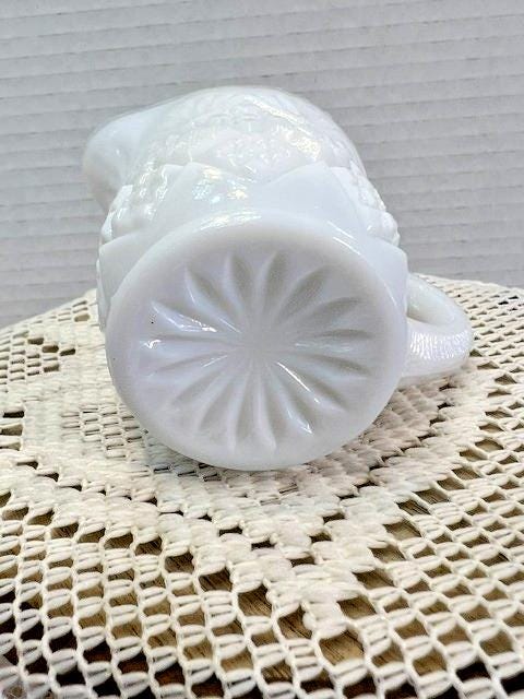 Vintage White Milk Glass Creamer | Paneled Grape Tumbalina Pattern Small Pitcher | Farmhouse Cottage Decor