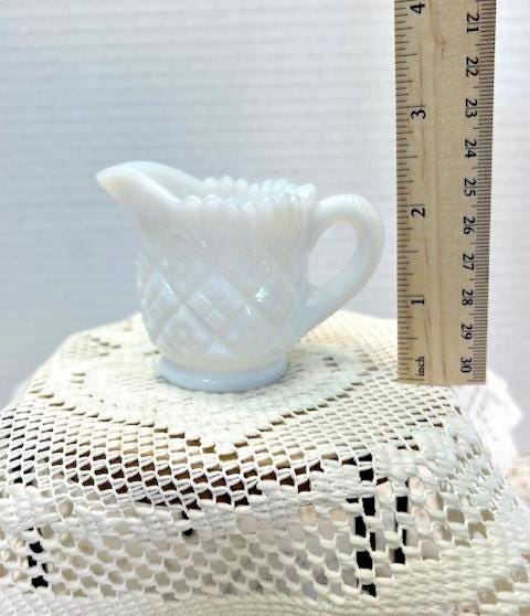 Vintage White Milk Glass Creamer | Paneled Grape Tumbalina Pattern Small Pitcher | Farmhouse Cottage Decor