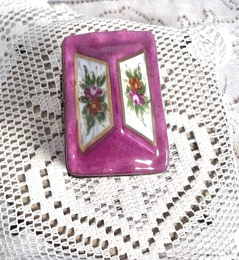 Limoges pink vegetable cart porcelain trinket box, peint main