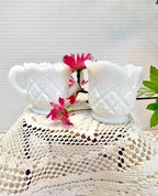 Vintage westmoreland thumbelina milk glass creamer and sugar bowl duo