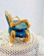 Limoges france blue green settee porcelain trinket box, peint main
