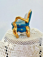 Limoges france blue green settee porcelain trinket box, peint main